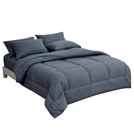 ชุดผ้าปูที่นอน 5 ฟุต 6 ชิ้น ibed ลายริ้ว Imperial Blue พร้อมผ้านวมเย็บติด_0